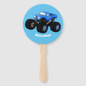 Cute blue monster truck cartoon illustratie handwaaier (Achterkant)