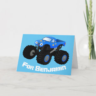 Cute blue monster truck cartoon illustratie kaart