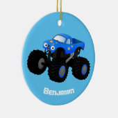 Cute blue monster truck cartoon illustratie keramisch ornament (Rechts)