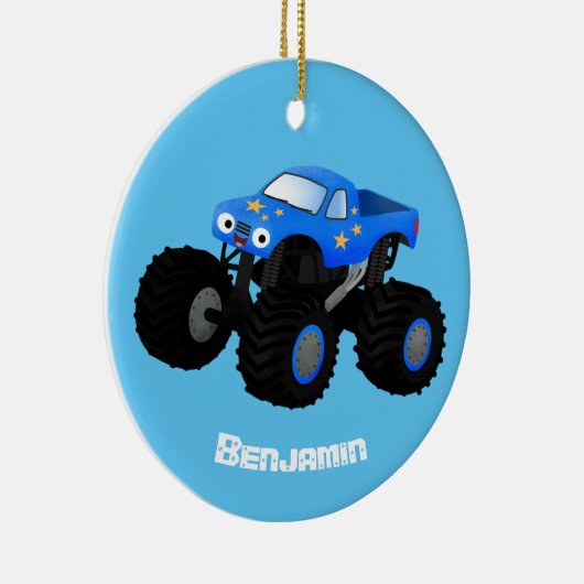 Cute blue monster truck cartoon illustratie keramisch ornament (Rechts)