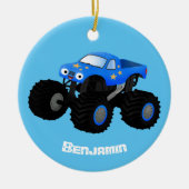 Cute blue monster truck cartoon illustratie keramisch ornament (Voorkant)