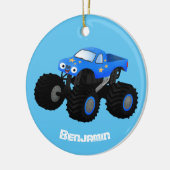 Cute blue monster truck cartoon illustratie keramisch ornament (Links)