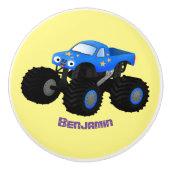 Cute blue monster truck cartoon illustratie keramische knop (Voorkant)