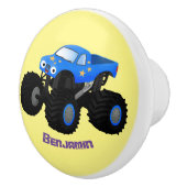 Cute blue monster truck cartoon illustratie keramische knop (Rechts)