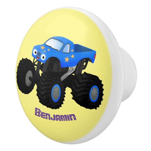 Cute blue monster truck cartoon illustratie keramische knop (Rechts)