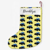 Cute blue monster truck cartoon illustratie kleine kerstsok (Achterkant)