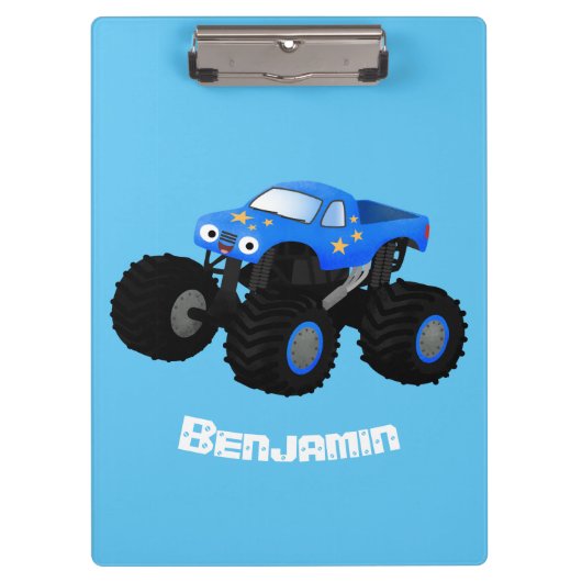 Cute blue monster truck cartoon illustratie klembord (Voorkant)
