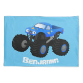 Cute blue monster truck cartoon illustratie kussensloop (Achterkant)