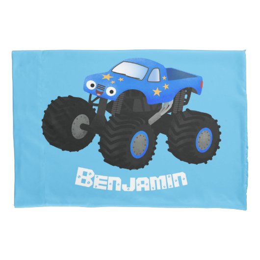Cute blue monster truck cartoon illustratie kussensloop (Voorkant)