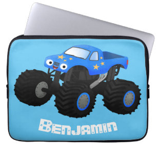 Cute blue monster truck cartoon illustratie laptop sleeve