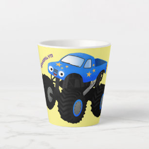 Cute blue monster truck cartoon illustratie latte mok