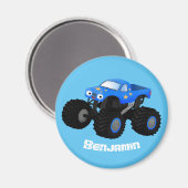 Cute blue monster truck cartoon illustratie magneet (Voorkant / Achterkant)