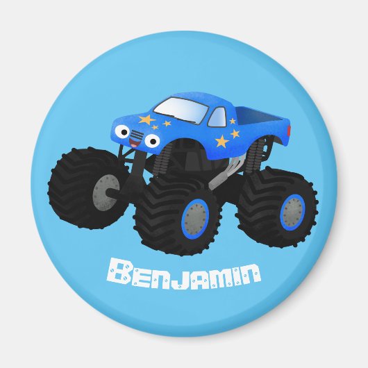 Cute blue monster truck cartoon illustratie magneet (Voorkant)