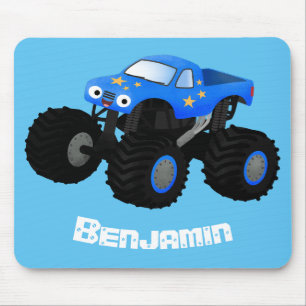 Cute blue monster truck cartoon illustratie muismat