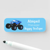 Cute blue monster truck cartoon illustratie naamplaatje (In situ)
