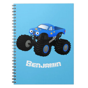 Cute blue monster truck cartoon illustratie notitieboek