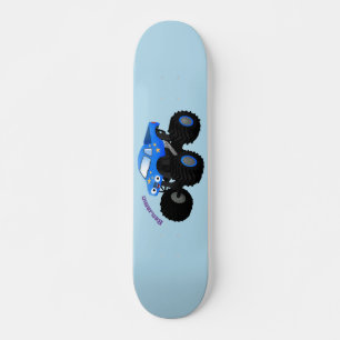Cute blue monster truck cartoon illustratie persoonlijk skateboard