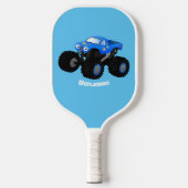 Cute blue monster truck cartoon illustratie pickleball paddle (Voorkant)
