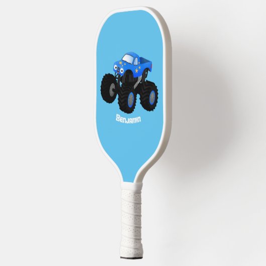 Cute blue monster truck cartoon illustratie pickleball paddle (Links)