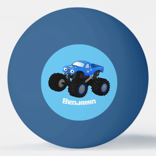Cute blue monster truck cartoon illustratie pingpongbal (Voorkant)