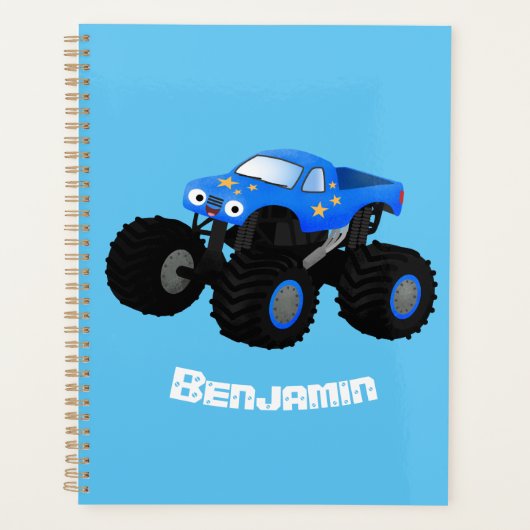 Cute blue monster truck cartoon illustratie planner (Voorkant)