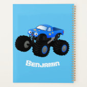 Cute blue monster truck cartoon illustratie planner (Achterkant)