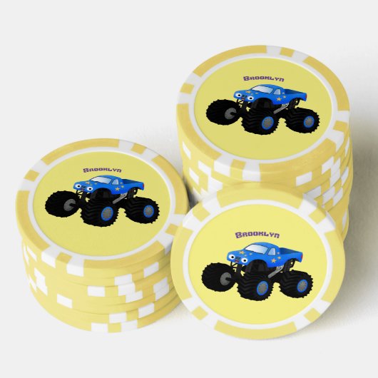 Cute blue monster truck cartoon illustratie poker chips (Opstapeling)