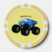 Cute blue monster truck cartoon illustratie poker chips (Voorkant)