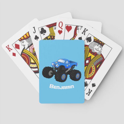 Cute blue monster truck cartoon illustratie pokerkaarten (Achterkant)