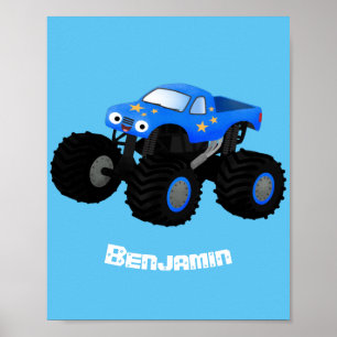 Cute blue monster truck cartoon illustratie poster