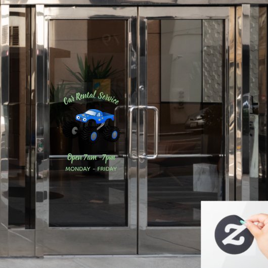 Cute blue monster truck cartoon illustratie raamsticker (Kantoordeur)