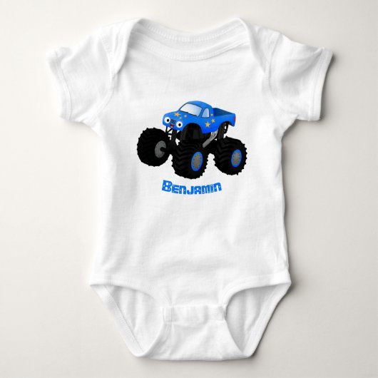 Cute blue monster truck cartoon illustratie romper (Voorkant)