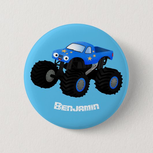 Cute blue monster truck cartoon illustratie ronde button 5,7 cm (Voorkant)