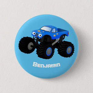 Cute blue monster truck cartoon illustratie ronde button 5,7 cm