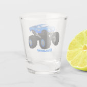 Cute blue monster truck cartoon illustratie shot glas (Achterkant)