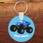 Cute blue monster truck cartoon illustratie sleutelhanger (Voorkant)