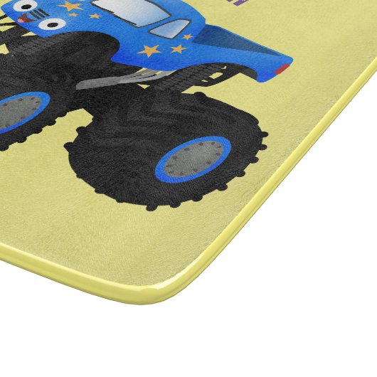 Cute blue monster truck cartoon illustratie snijplank (Hoek)