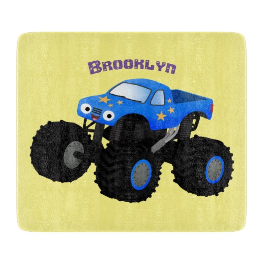 Cute blue monster truck cartoon illustratie snijplank (Voorkant)