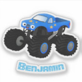 Cute blue monster truck cartoon illustratie sticker (Voorkant)