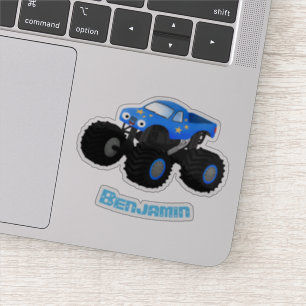 Cute blue monster truck cartoon illustratie sticker