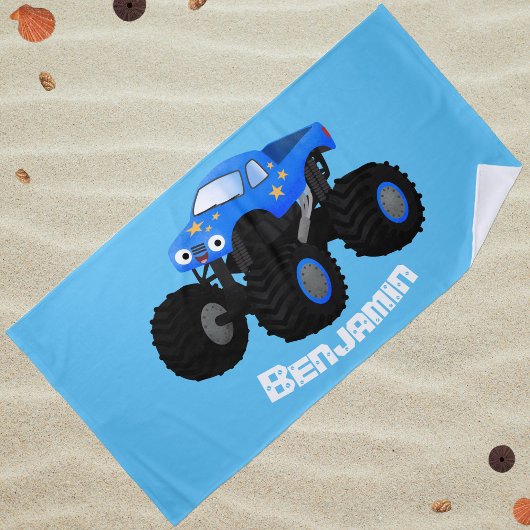 Cute blue monster truck cartoon illustratie strandlaken