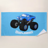 Cute blue monster truck cartoon illustratie strandlaken (Voorkant)