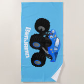 Cute blue monster truck cartoon illustratie strandlaken (Voorkant)