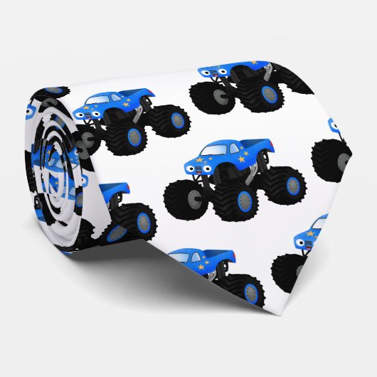 Cute blue monster truck cartoon illustratie stropdas (Opgerold)