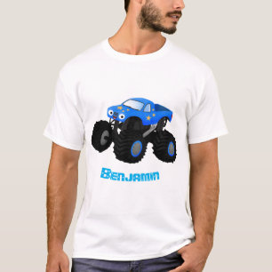 Cute blue monster truck cartoon illustratie t-shirt