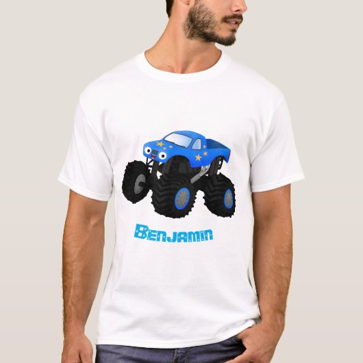 Cute blue monster truck cartoon illustratie t-shirt (Voorkant)
