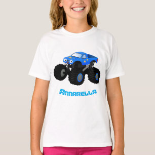 Cute blue monster truck cartoon illustratie t-shirt