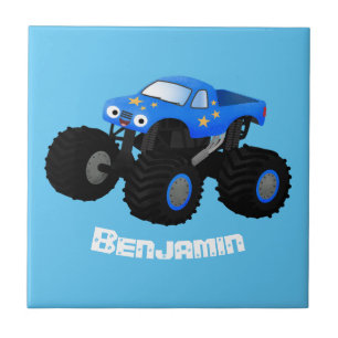Cute blue monster truck cartoon illustratie tegeltje