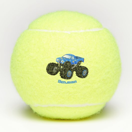 Cute blue monster truck cartoon illustratie tennisballen (Voorkant)