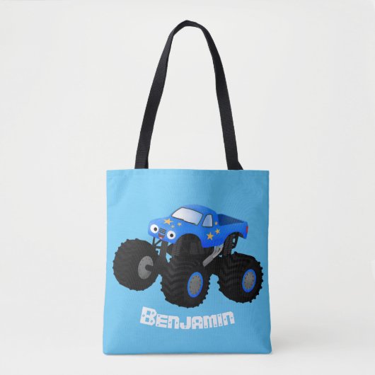 Cute blue monster truck cartoon illustratie tote bag (Voorkant)
